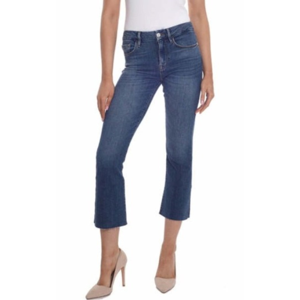 Frame Le Crop Mini Boot Jeans Crosslane Dark Wash Women Size 25 Raw Hem Denim